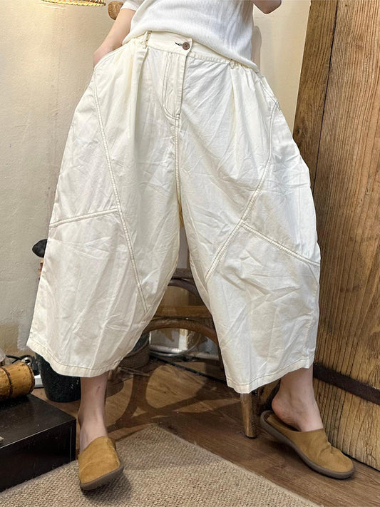 Women Summer Casual Solid Spliced Cotton Harem Pants