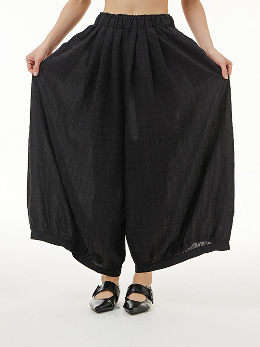 Women Summer Artsy Plaid Loose Thin Wide-leg Pants