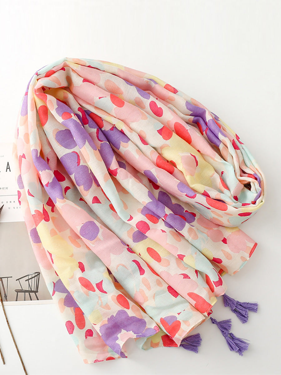 Women Artsy Colorful Flower Tassel Shawl Scarf