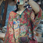 Women Summer Vintage Flower V-Neck Loose Cotton Shirt