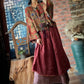 Women Summer Vintage Flower V-Neck Loose Cotton Shirt