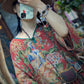 Women Summer Vintage Flower V-Neck Loose Cotton Shirt