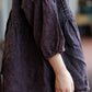 Women Summer Retro O-Neck Shirred Linen Shirt