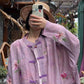 Women Summer Vintage Flower Button-up Ramie Shirt Coat