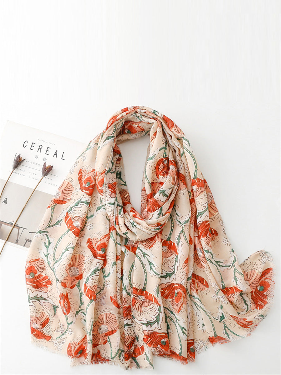 Women Summer Flower Print Shawl Scarf