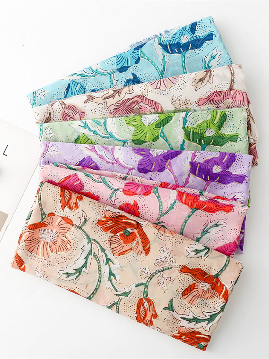 Women Summer Flower Print Shawl Scarf