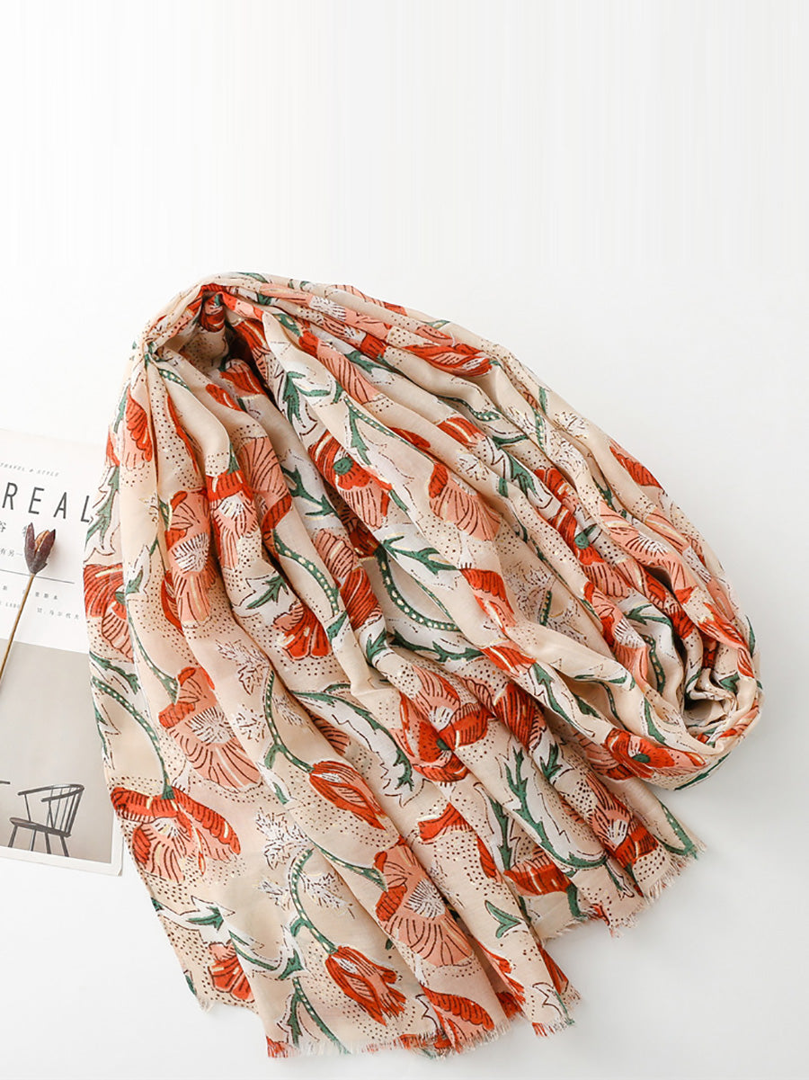 Women Summer Flower Print Shawl Scarf