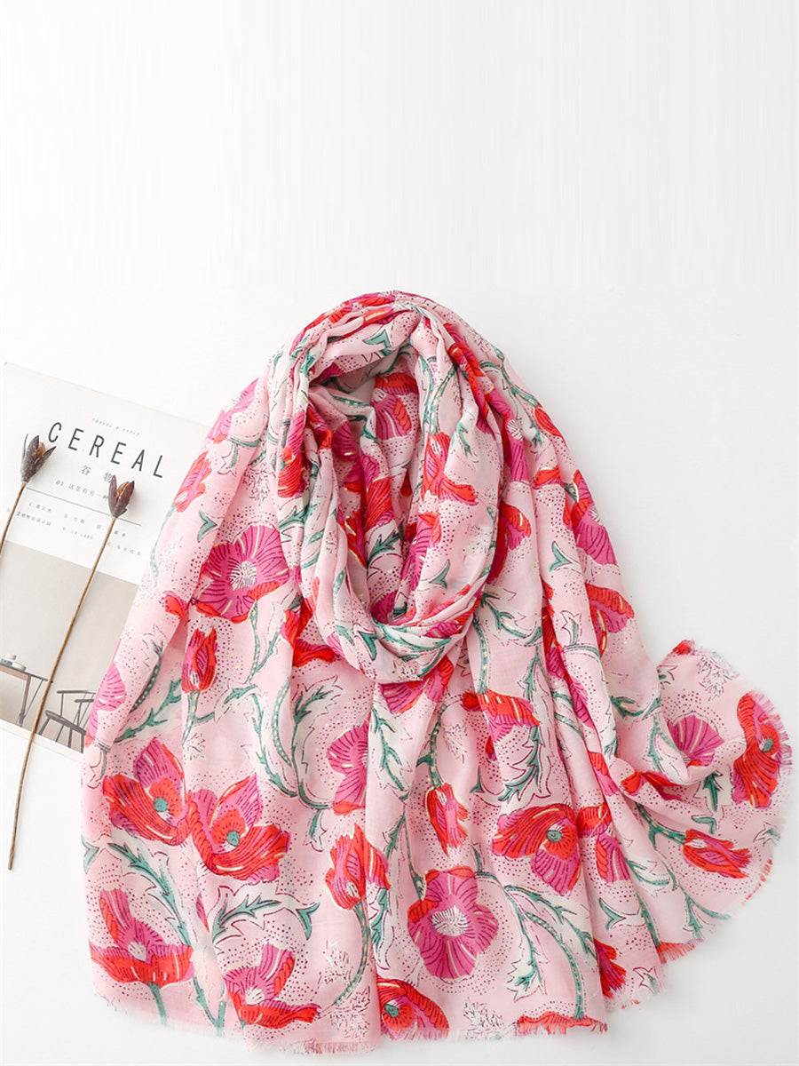 Women Summer Flower Print Shawl Scarf