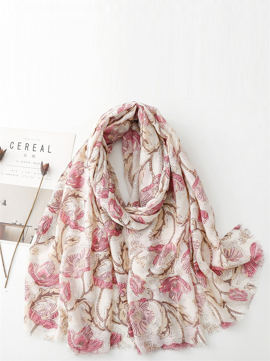 Women Summer Flower Print Shawl Scarf