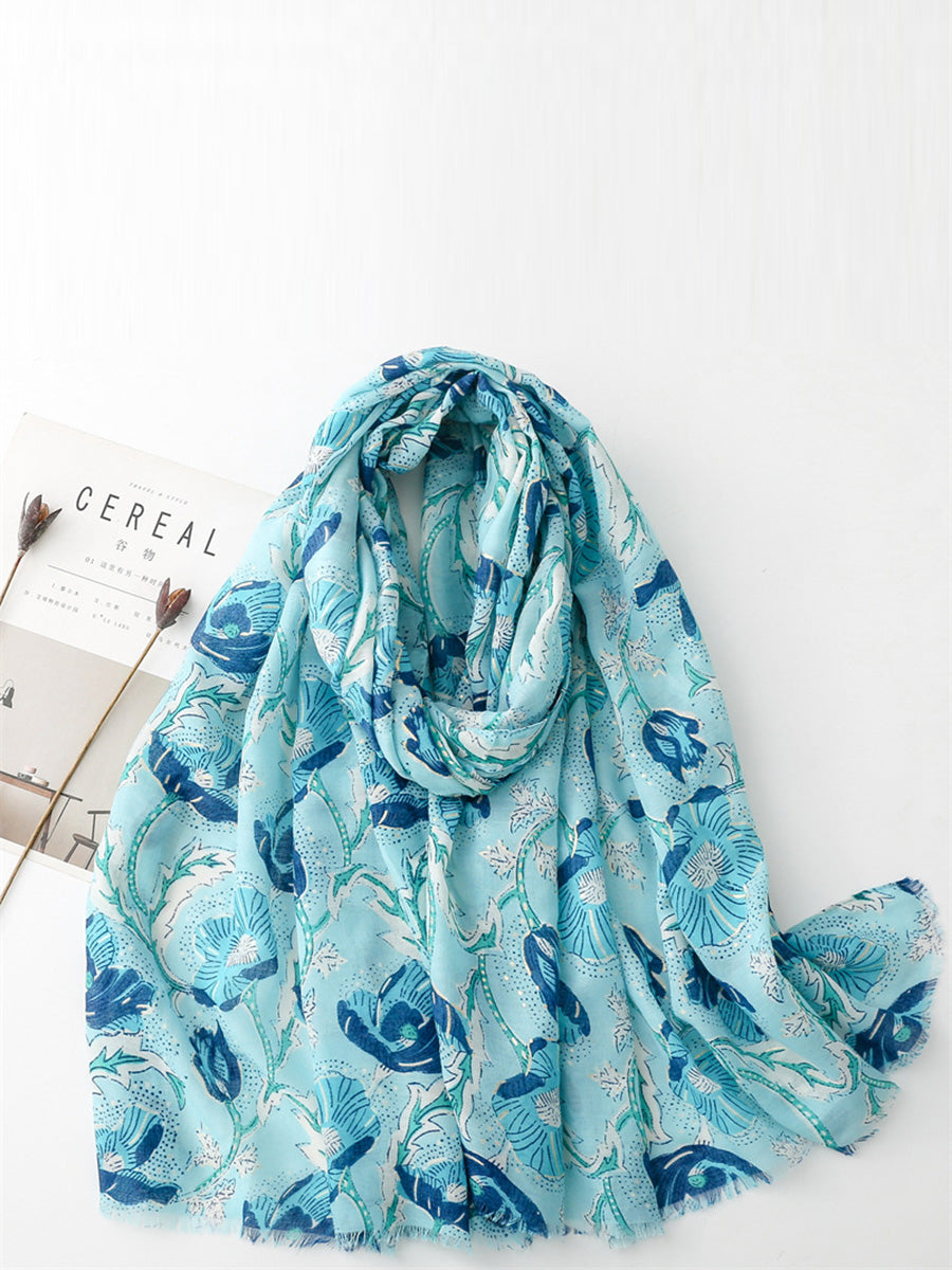 Women Summer Flower Print Shawl Scarf