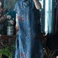 Women Summer Vintage Flower Robe Ramie Dress