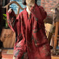 Women Autum Vintage Flower Loose Cotton Coat