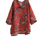 Women Summer Vintage Flower V-Neck Ramie Shirt