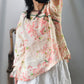 Women Summer Vintage Flower V-Neck Ramie Shirt