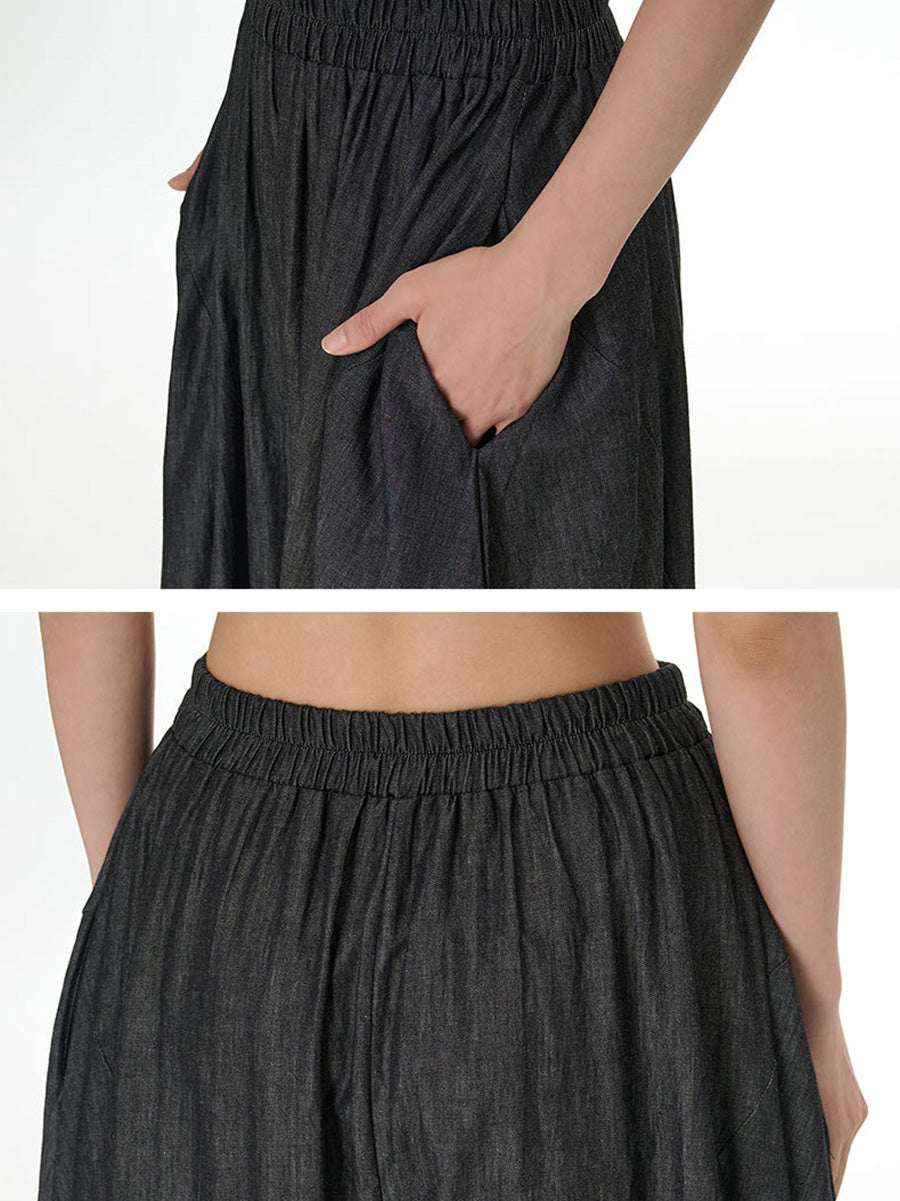 Women Casual Summer Solid Wide-leg Loose Pants