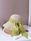 Women Summer Artsy Jacquard Ribbon Sunproof Hat