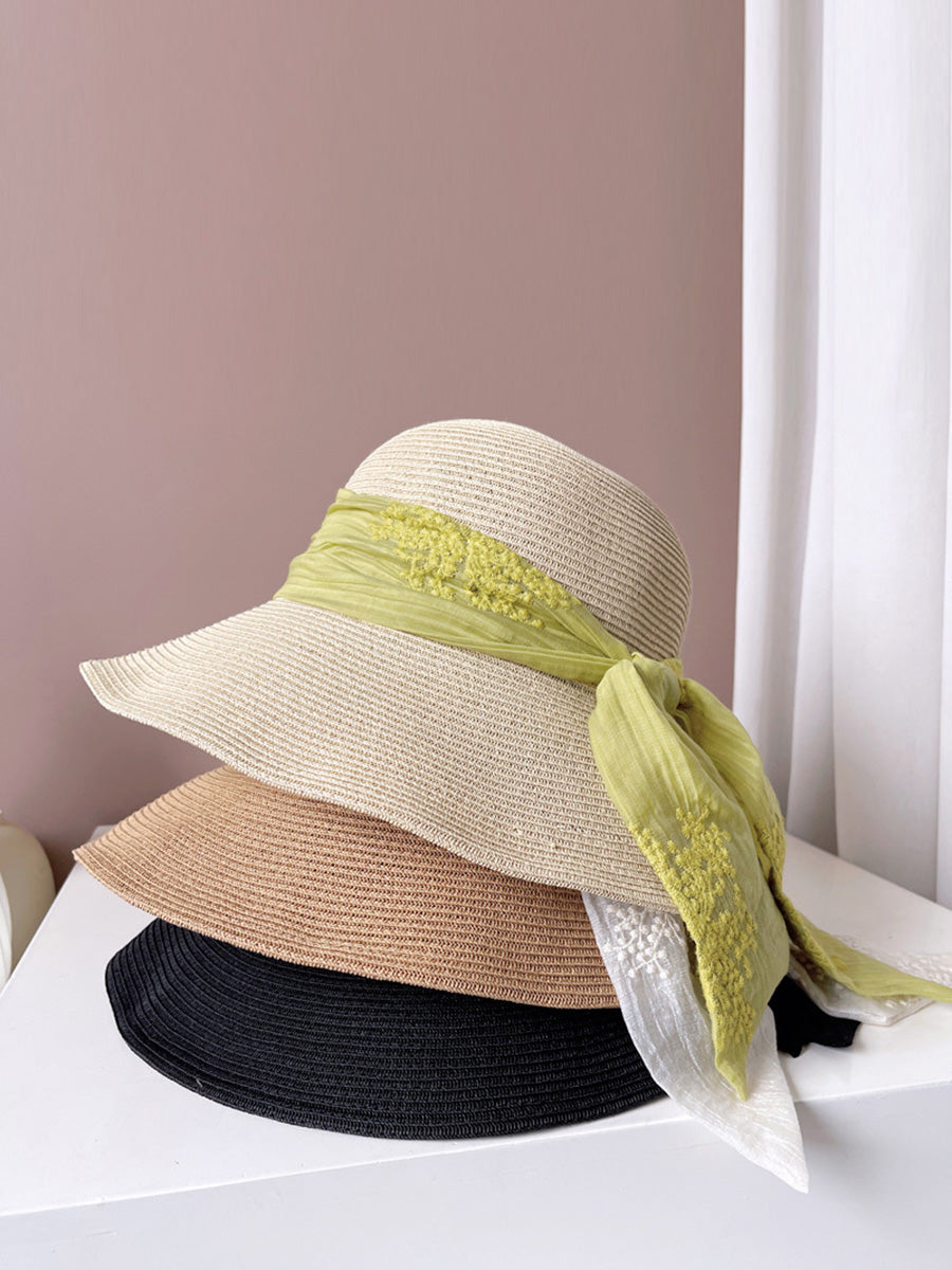 Women Summer Artsy Jacquard Ribbon Sunproof Hat