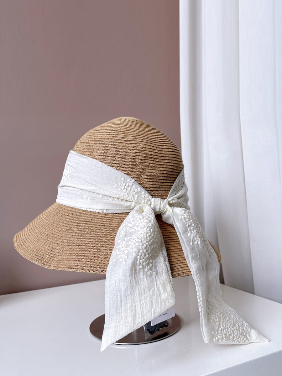 Women Summer Artsy Jacquard Ribbon Sunproof Hat