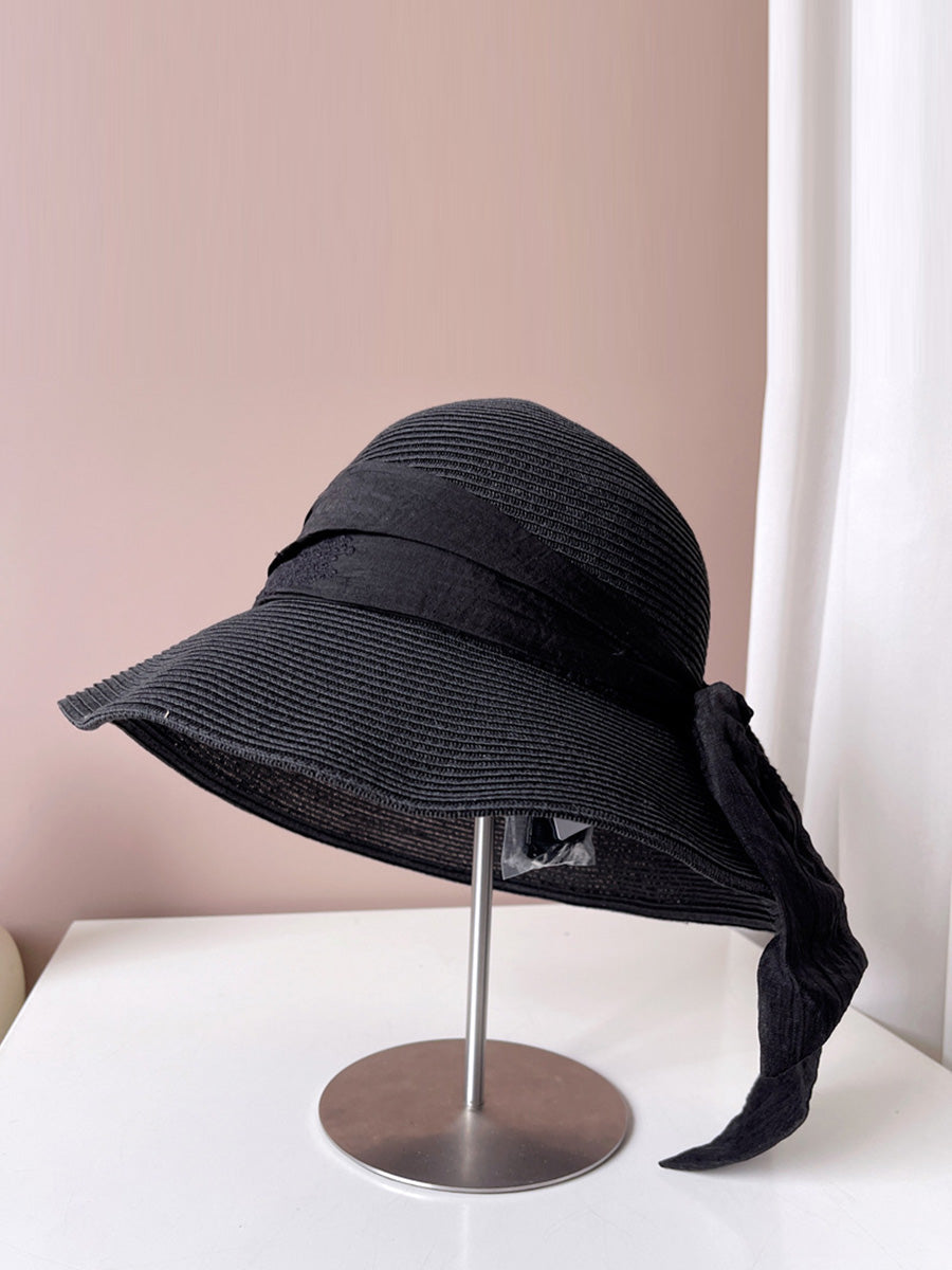 Women Summer Artsy Jacquard Ribbon Sunproof Hat