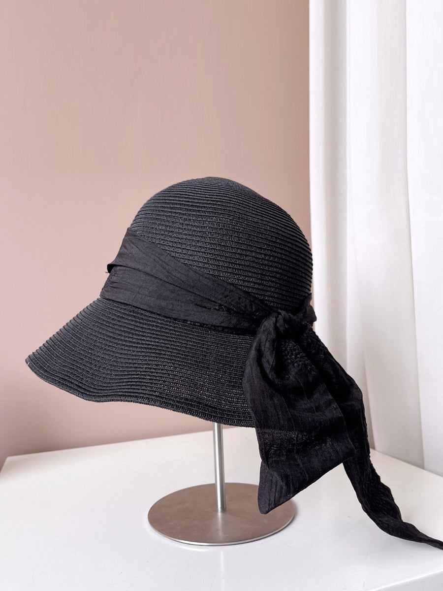 Women Summer Artsy Jacquard Ribbon Sunproof Hat