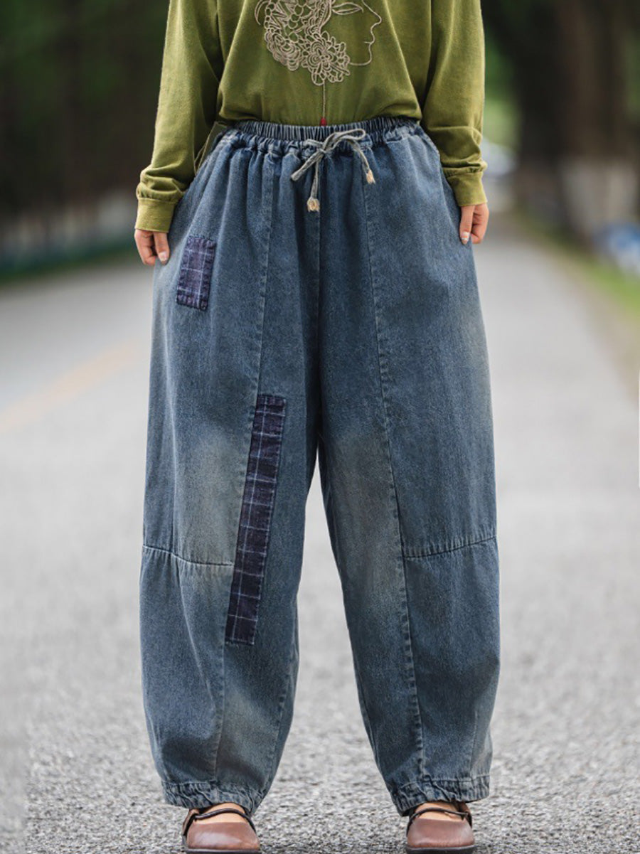 Women Summer Autumn Spliced Denim Harem Pants