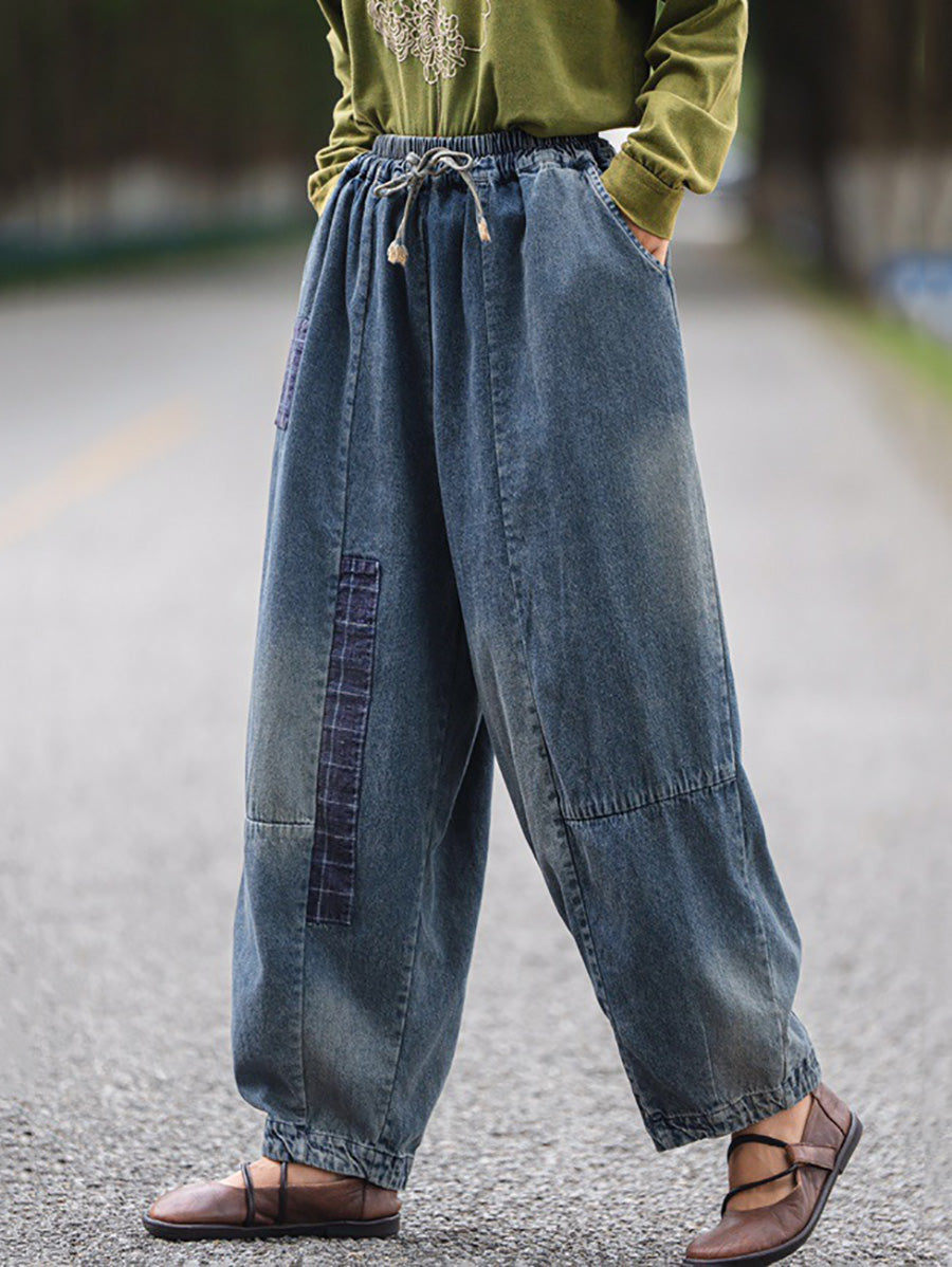 Women Summer Autumn Spliced Denim Harem Pants