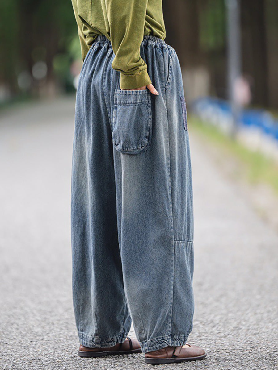 Women Summer Autumn Spliced Denim Harem Pants