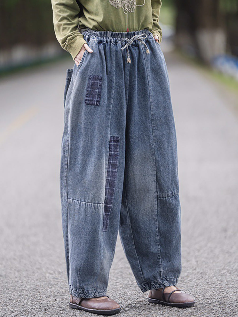 Women Summer Autumn Spliced Denim Harem Pants