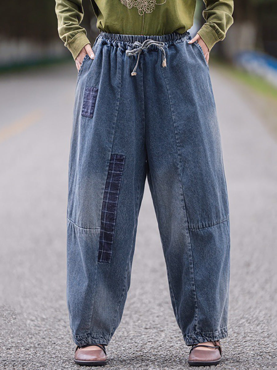 Women Summer Autumn Spliced Denim Harem Pants