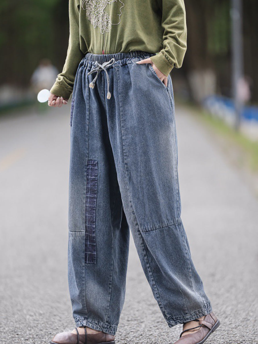 Women Summer Autumn Spliced Denim Harem Pants