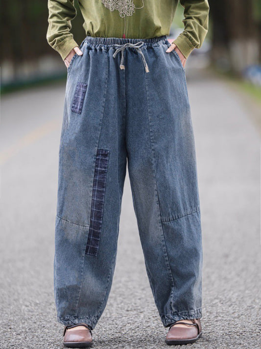 Women Summer Autumn Spliced Denim Harem Pants