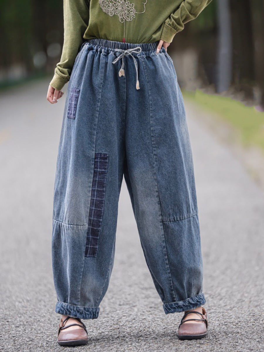 Women Summer Autumn Spliced Denim Harem Pants