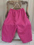 Women Summer Vintage Solid Linen Wide-leg Pants