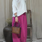 Women Summer Vintage Solid Linen Wide-leg Pants