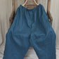 Women Summer Vintage Solid Linen Wide-leg Pants