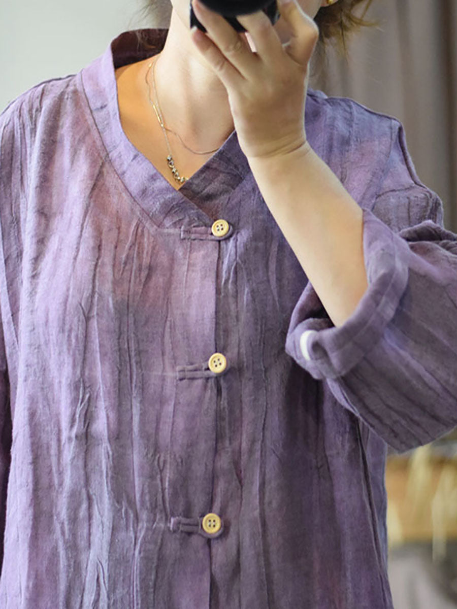 Women Summer Tie-dye Button Thin Linen Shirt