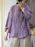 Women Summer Tie-dye Button Thin Linen Shirt