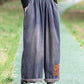 Women Summer Vintage Patch Spliced Denim Harem Pants