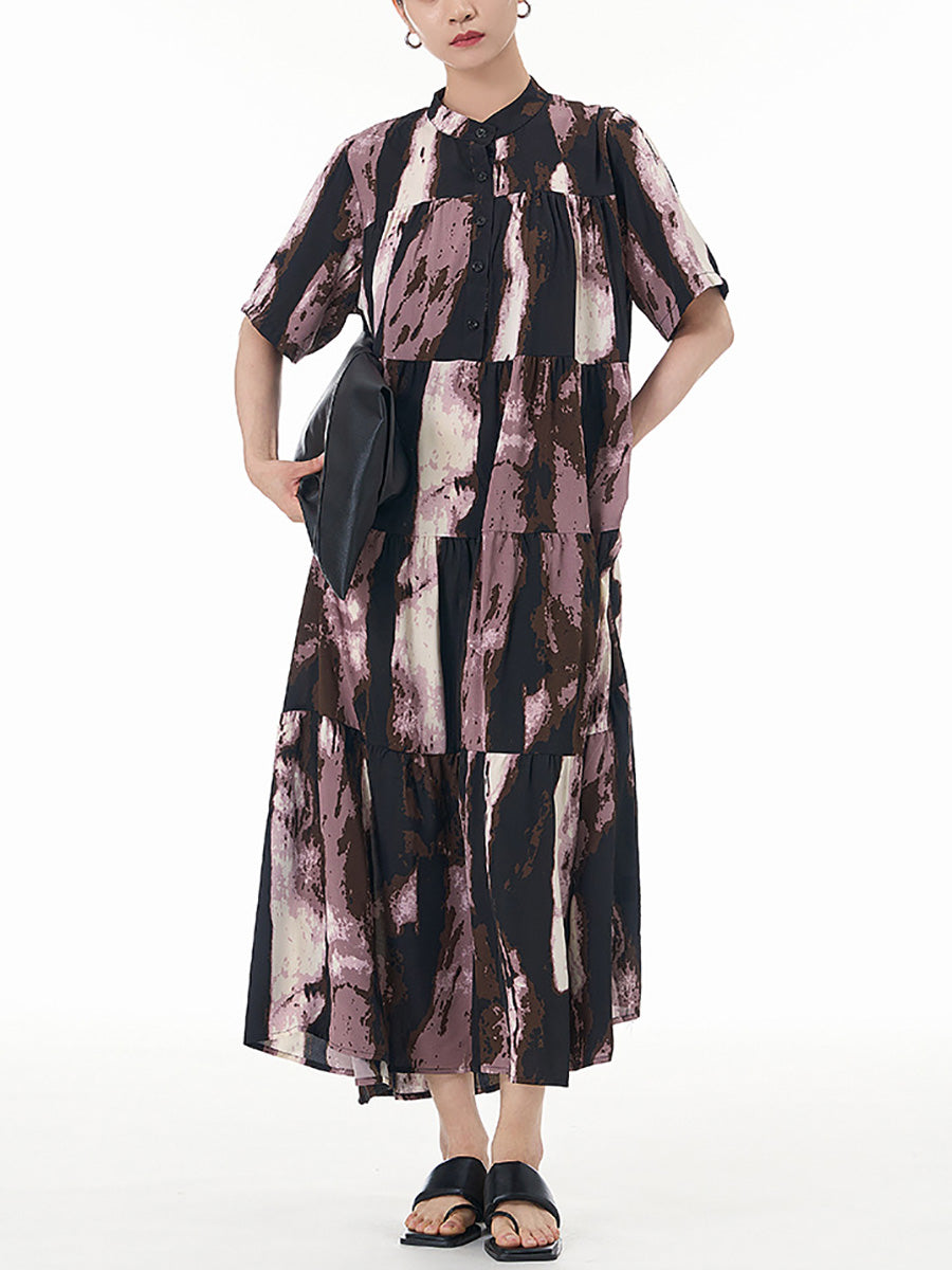 Women Summer Tie-dye Spliced Loose Tiered Dress