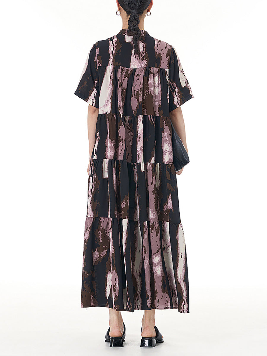 Women Summer Tie-dye Spliced Loose Tiered Dress