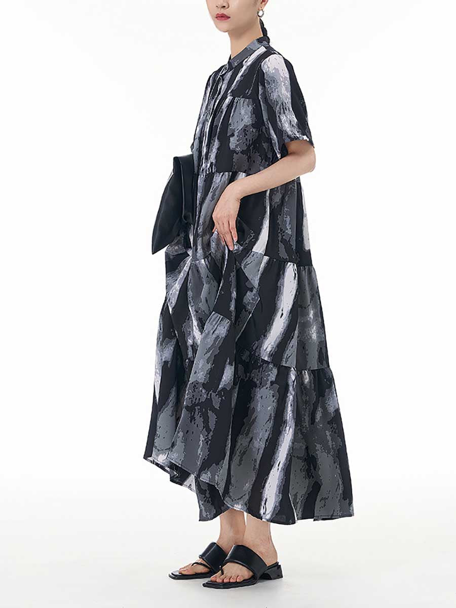 Women Summer Tie-dye Spliced Loose Tiered Dress