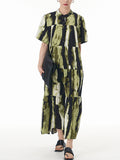 Women Summer Tie-dye Spliced Loose Tiered Dress