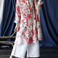 Women Summer Vintage Flower Button-up Ramie Shirt