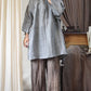 Women Summer Vintage Tie-dye O-Neck Button Linen Dress