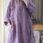 Women Summer Vintage Tie-dye O-Neck Button Linen Dress