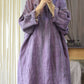 Women Summer Vintage Tie-dye O-Neck Button Linen Dress