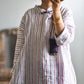 Women Vintage Stripe Autumn Linen Long Robe Dress