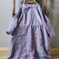 Women Vintage Stripe Autumn Linen Long Robe Dress