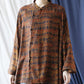 Women Autumn Vintage Print Stand Collar Ramie Shirt