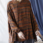 Women Autumn Vintage Print Stand Collar Ramie Shirt